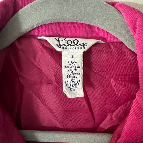 LILY PULITZER Bright Green Quilted Barn Coat Pink Piping Girls Size 16 - Picture 4 of 6